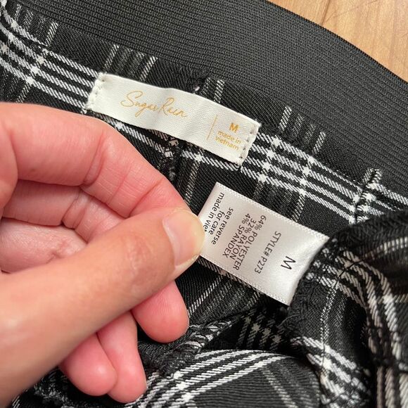 Black‎ & White Plaid Flared Pants Stretch Tartan Trousers Indie Academia Size M - Picture 7 of 8